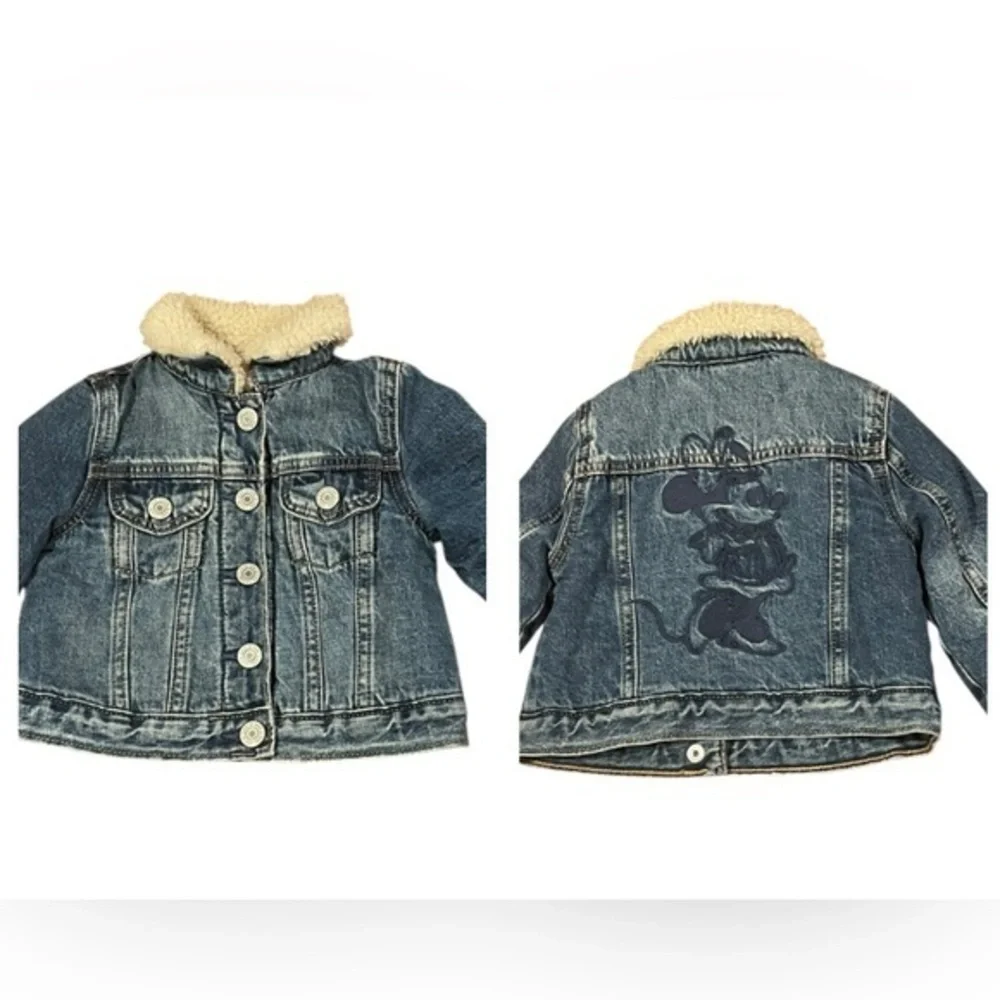 Baby Gap Minnie Mouse Denim Jacket Jean 18-24‎ Months Girls Sherpa Lined